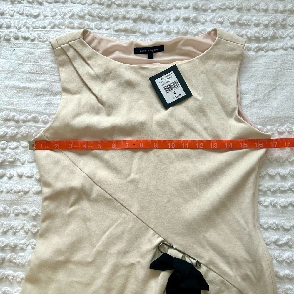 Women’s Nanette Lepore “Take a Bet” Cream Knit Shift Dress w/Black Bow Sz 8 NWT! - Picture 14 of 16